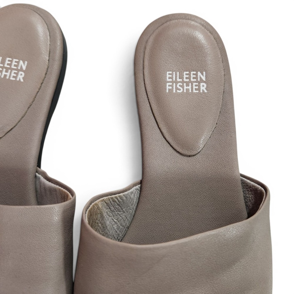 Eileen Fisher Edge Nappa Leather Slide Sandals Women's 8 Minimalist Taupe - Picture 8 of 8